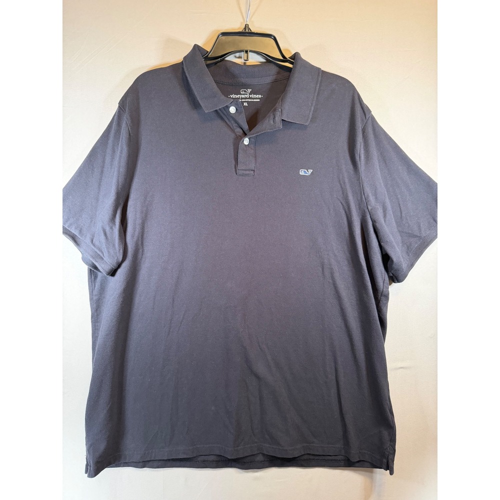 Vineyard Vines Mens XL Black Cotton Blend Short Sleeve Whale Logo Polo Shirt